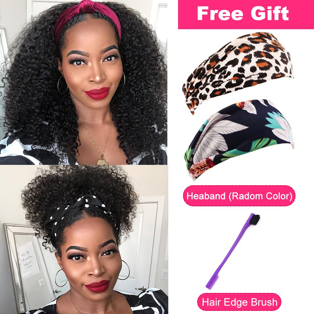 10/20-inches Curly Headband Human Hair Wigs Natrual Black Color
