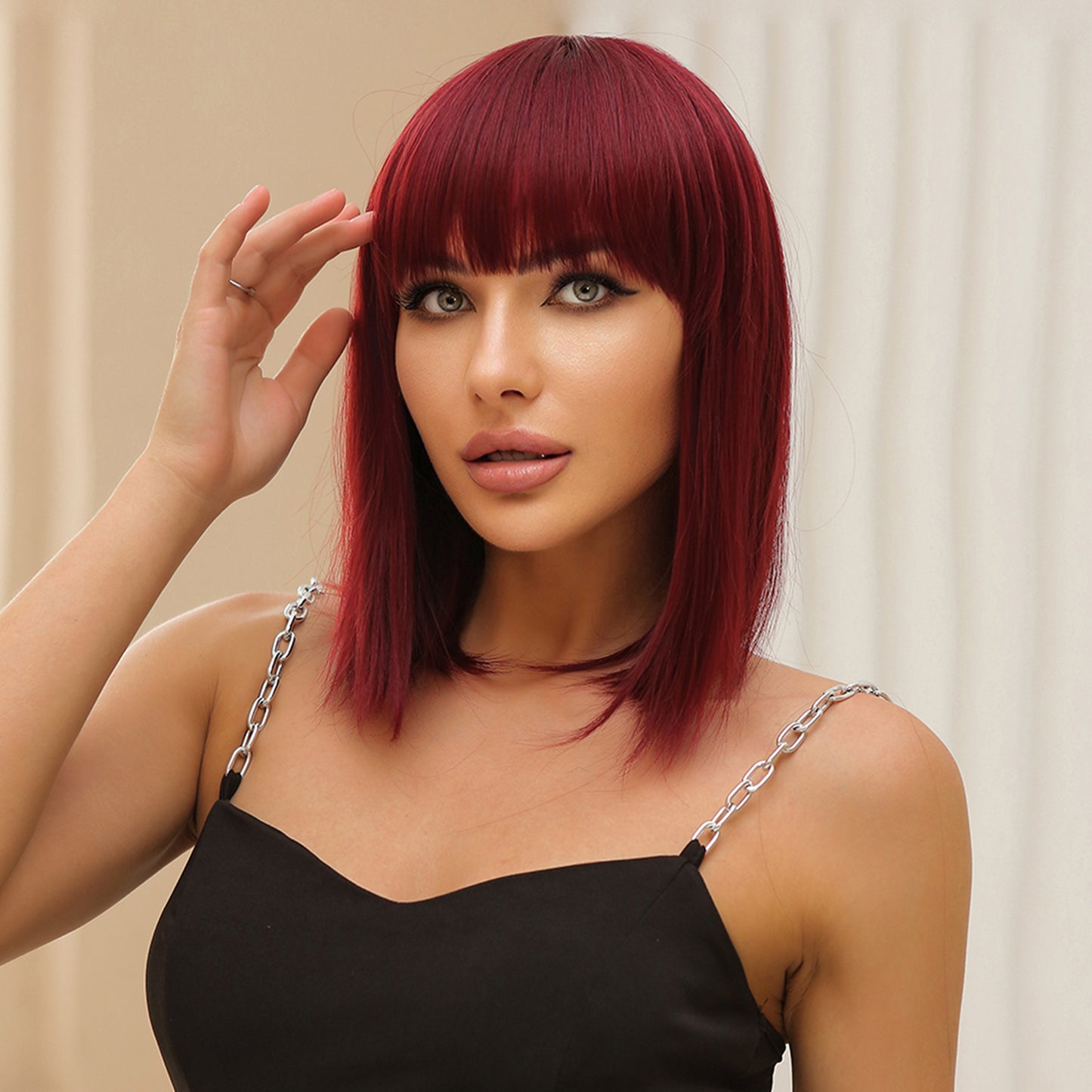 16 Inch Wine Red Bob with Bangs wigs for Women WL1035-1