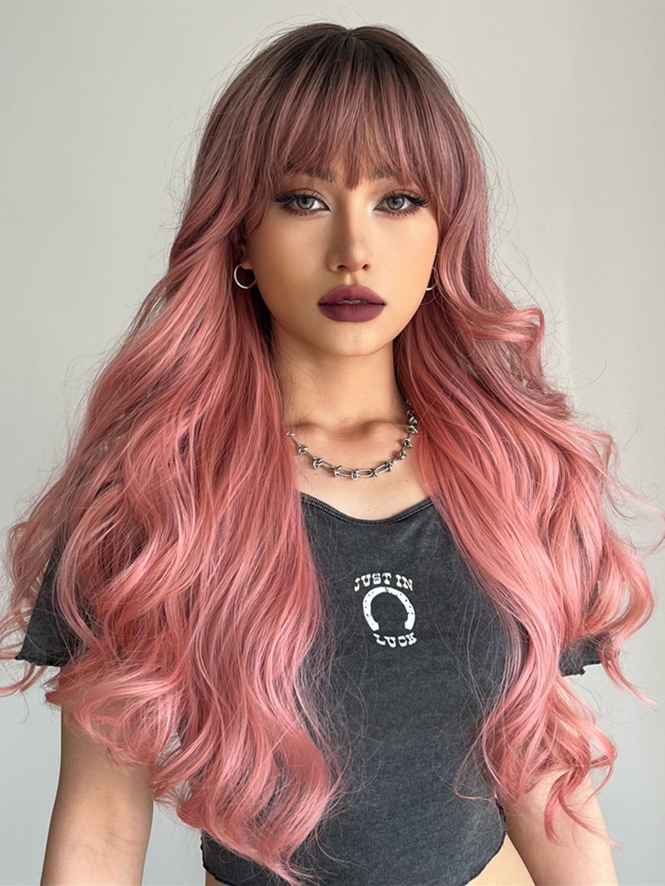 26inches ombre pink wave long hair fashion wig LC6018