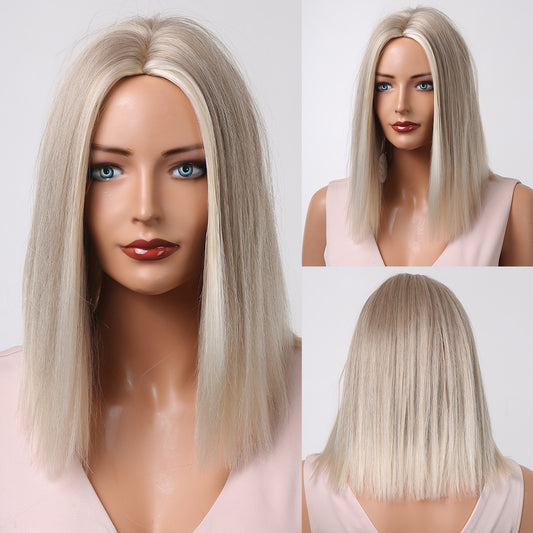 14 Inch Medium length Gray and White Straight Wig Synthetic Heat Resistant Wig LC1024-1