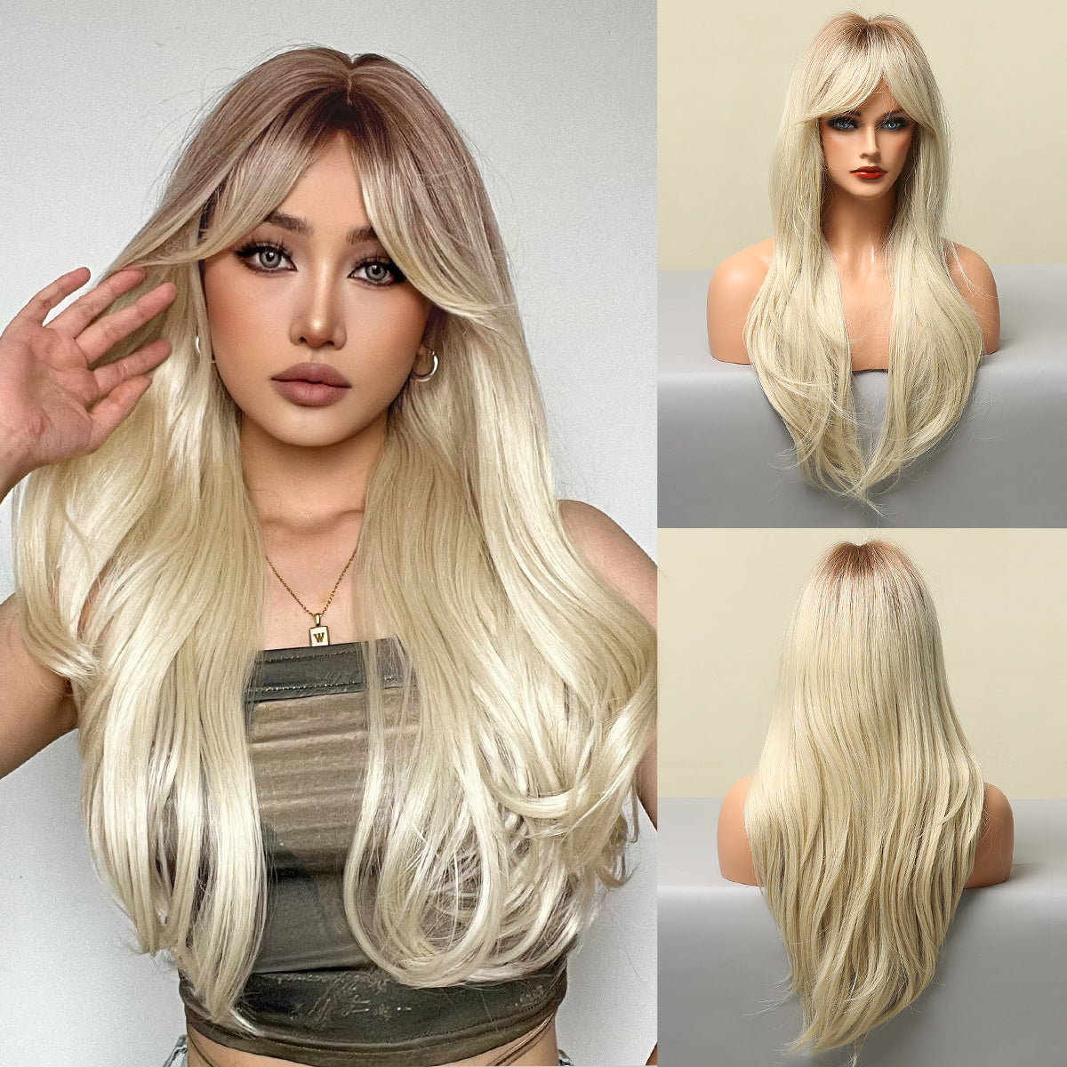 26 inches natural buckle at the end of hair fashion wig LC018