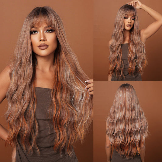 Delivery From US | 30 inch Long Brown Mixed Blonde Wavy Wig for Women MA2039-1