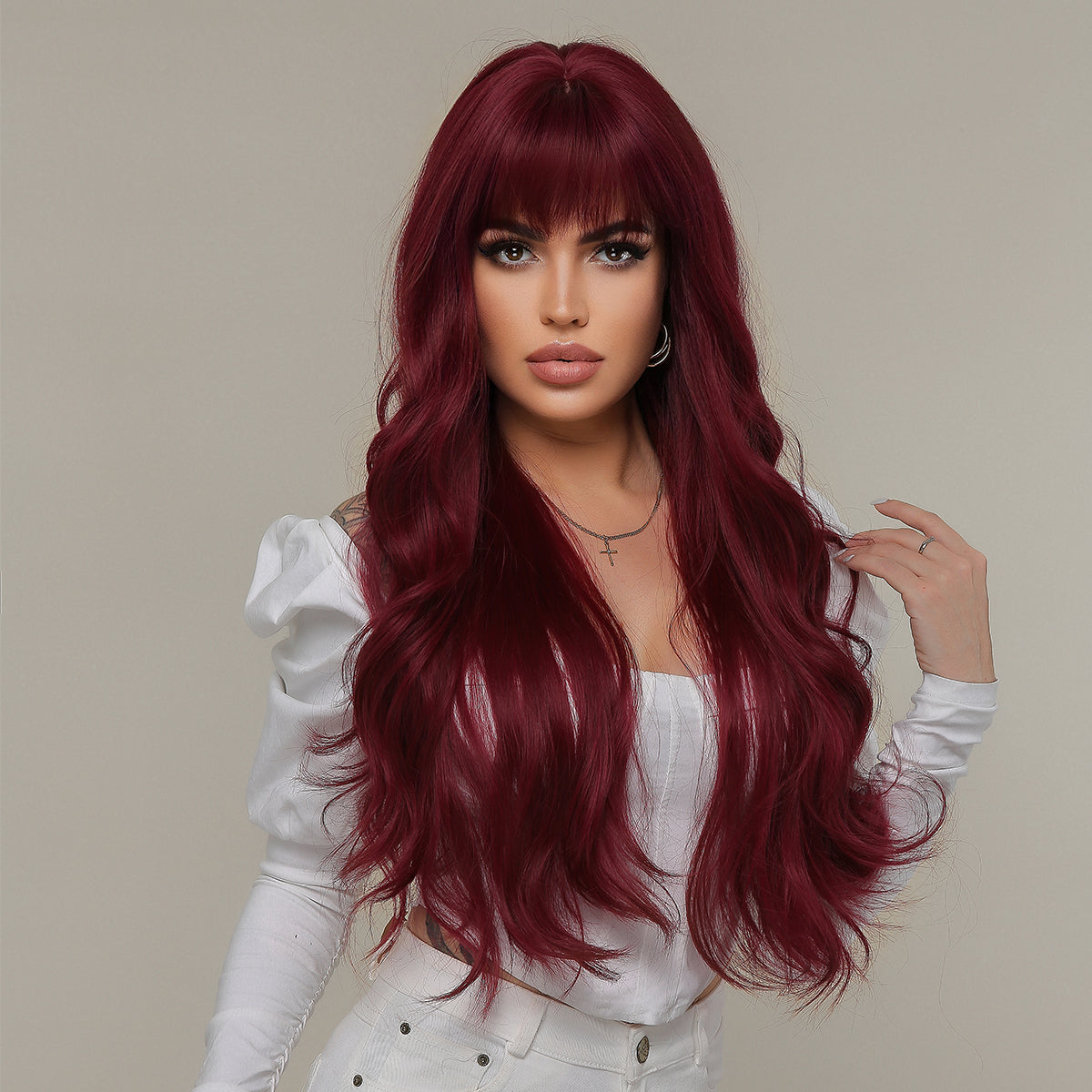 26inches wine red Long Burgundy curly wig LC2074-1
