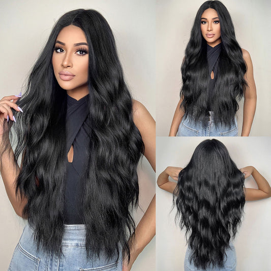 Delivery From US | 28 inch Long Black Wavy Wig Middle Part MA2007-1