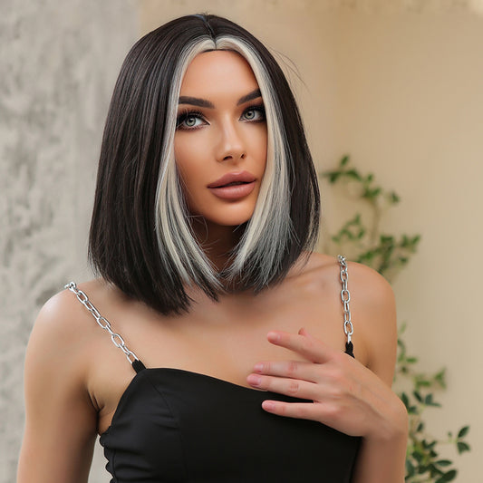 12 Inch Black with Gray Highlight Middle Part Bob for Women WL1031-1