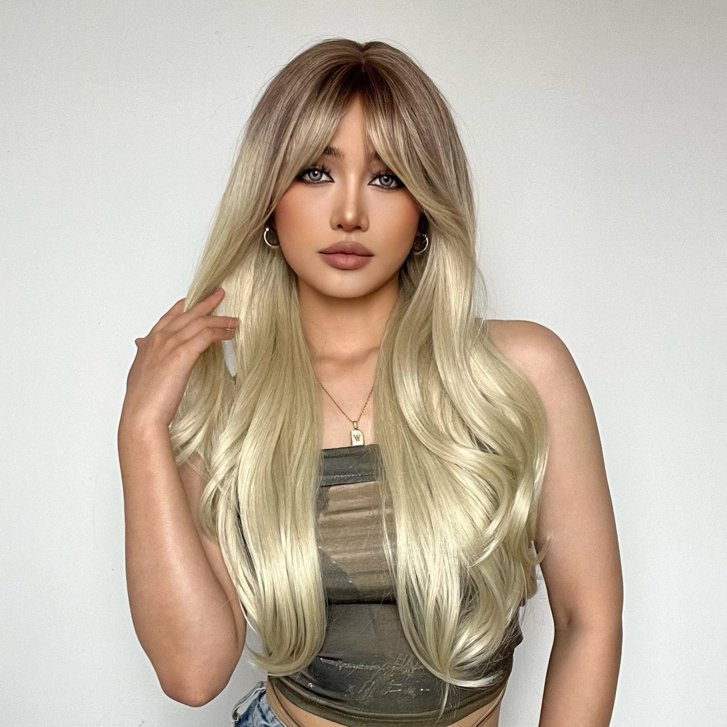 26 inches natural buckle at the end of hair fashion wig LC018