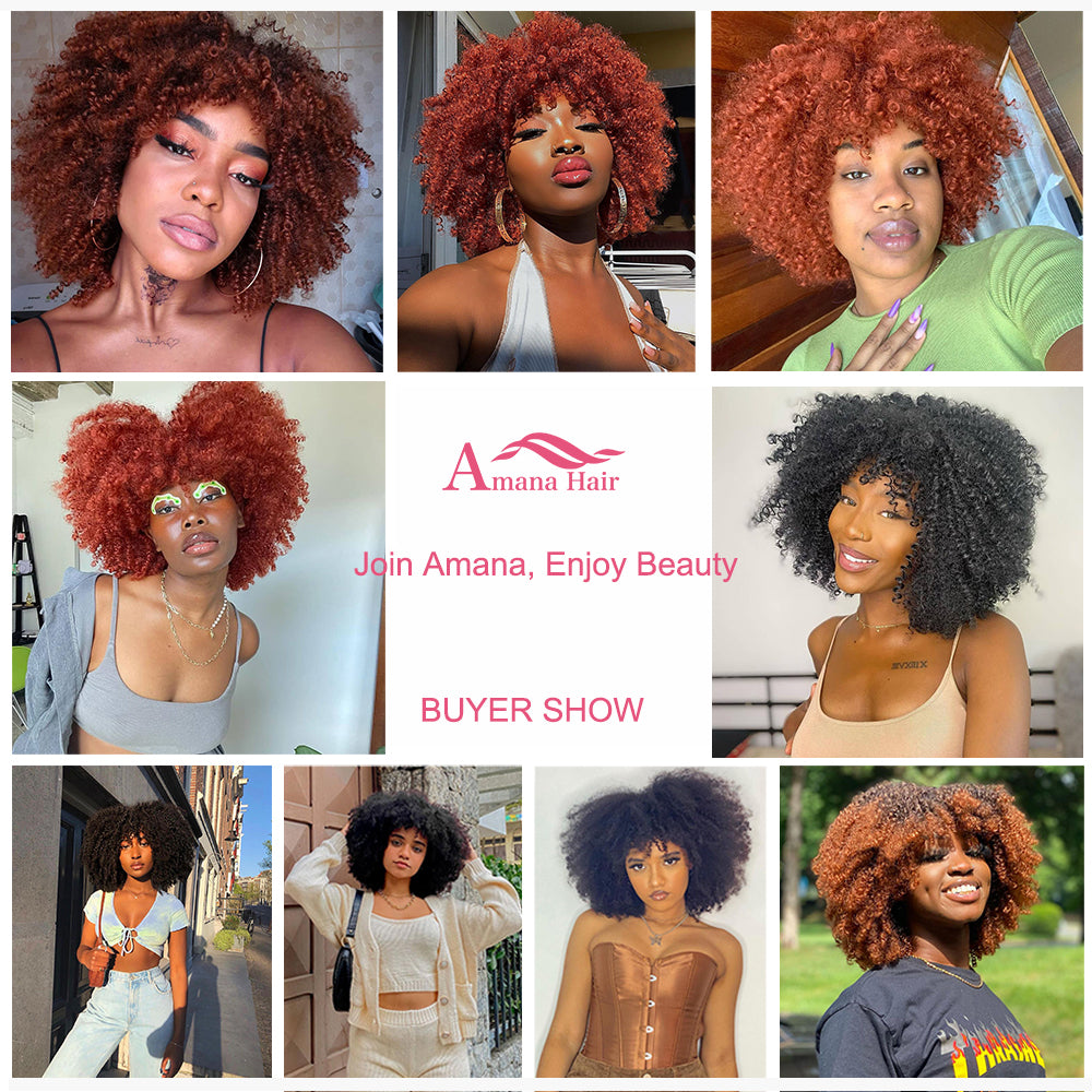 16 inches Synthetic Short Hair Afro Kinky Curly Wigs With Bangs
