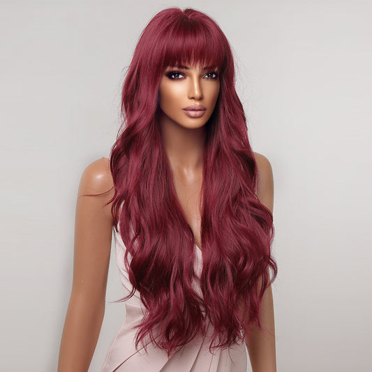 Delivery From US | 26 Inch Wine Red Long Curly Wavy Wigs with Bangs for Women MA2074-1