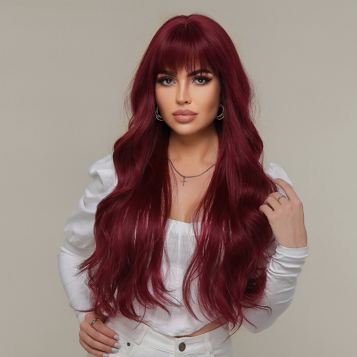26inches wine red Long Burgundy curly wig LC2074-1