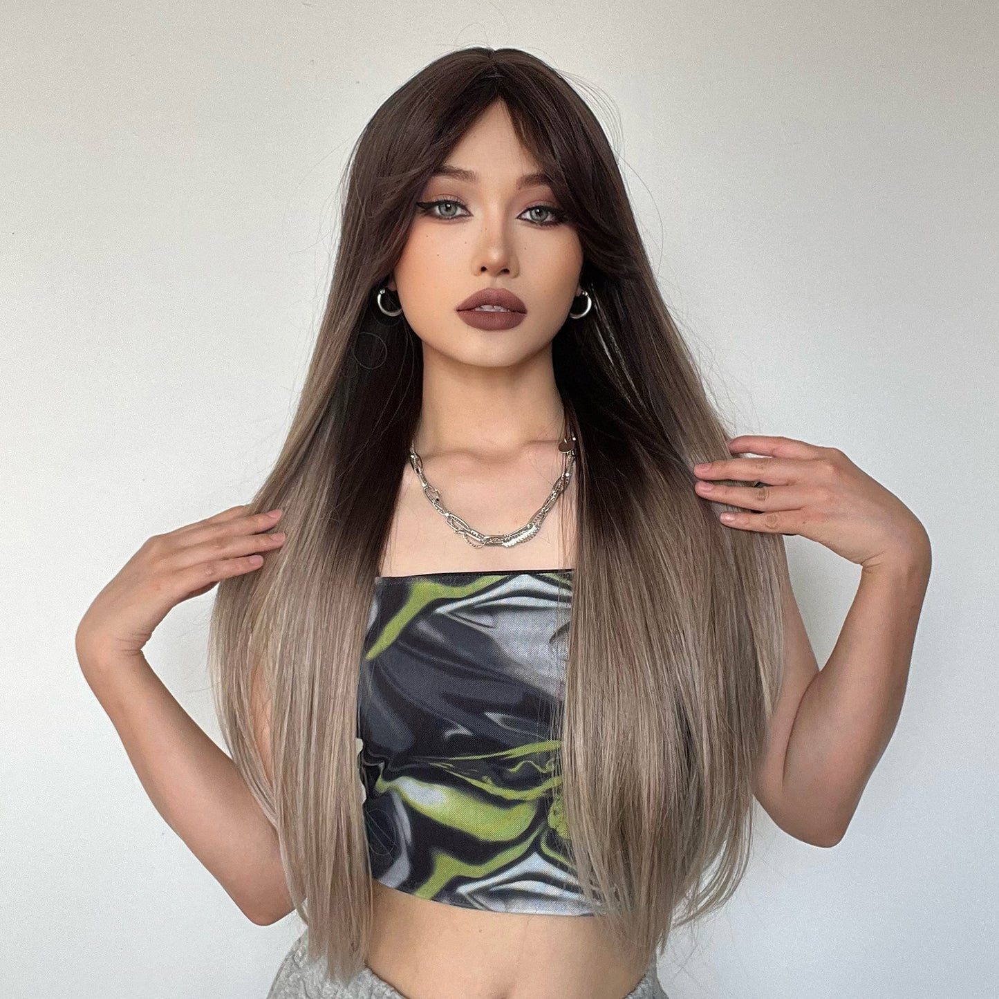 28inches long straight hair ombre grey women hair LC267