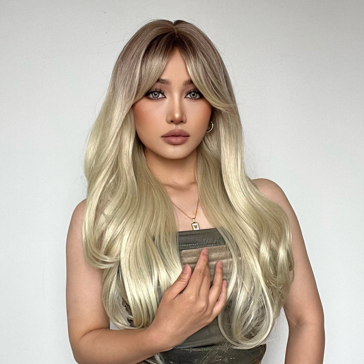 26 inches natural buckle at the end of hair fashion wig LC018