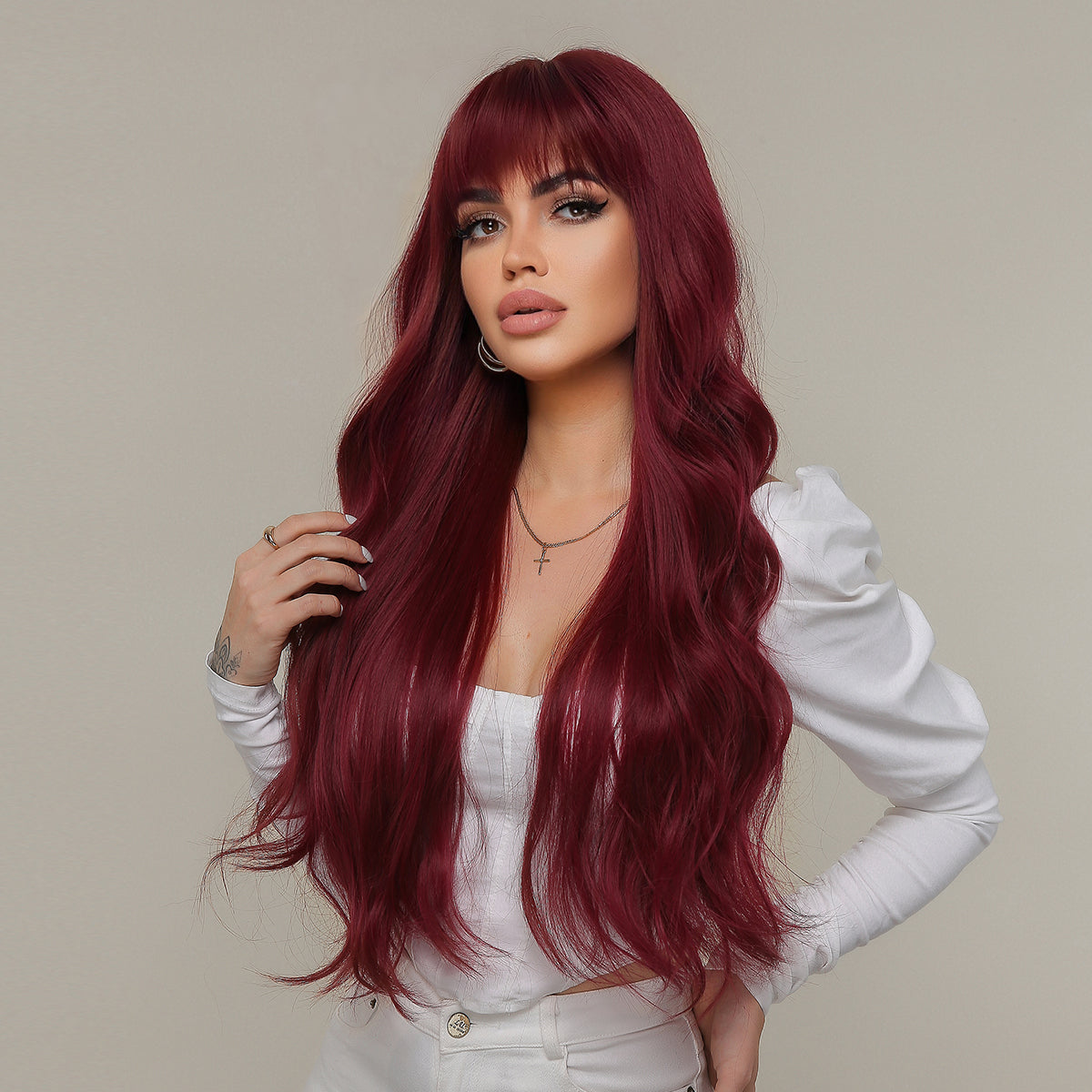 26inches wine red Long Burgundy curly wig LC2074-1