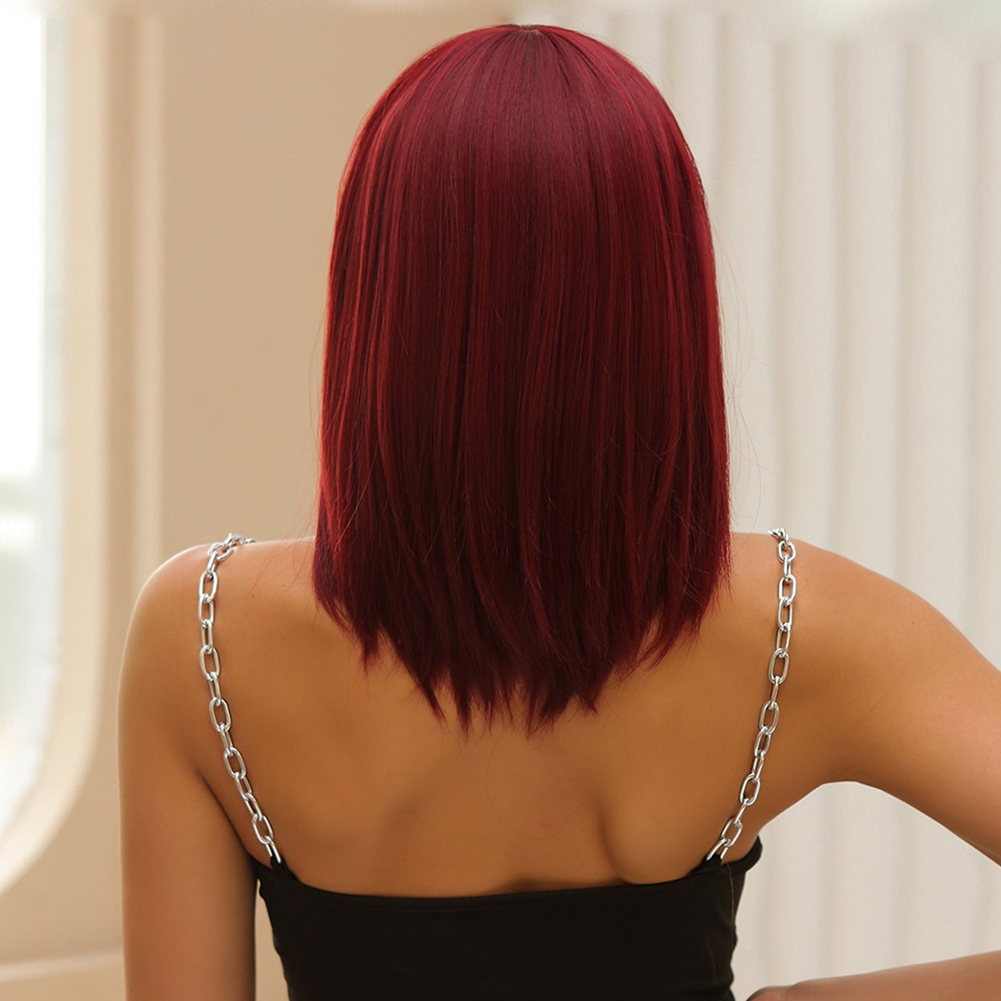 16 Inch Wine Red Bob with Bangs wigs for Women WL1035-1