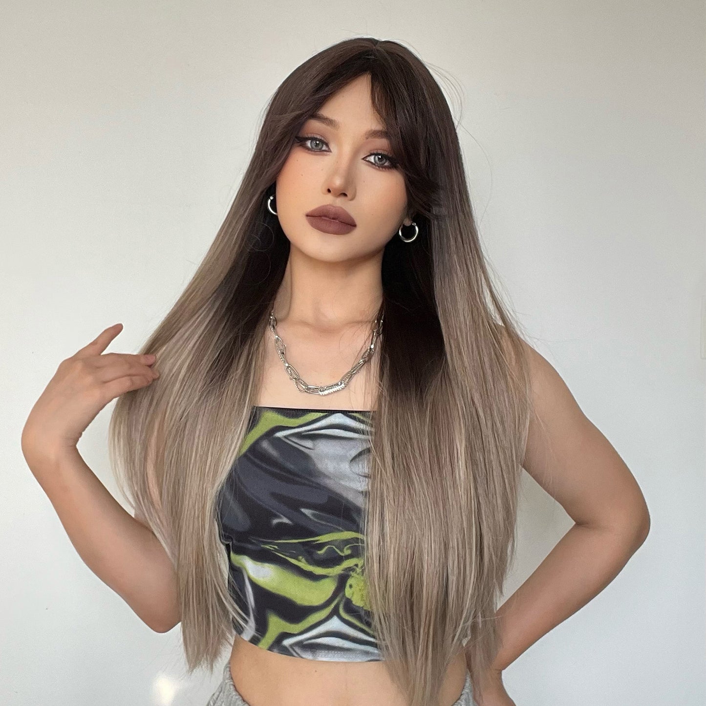 28inches long straight hair ombre grey women hair LC267