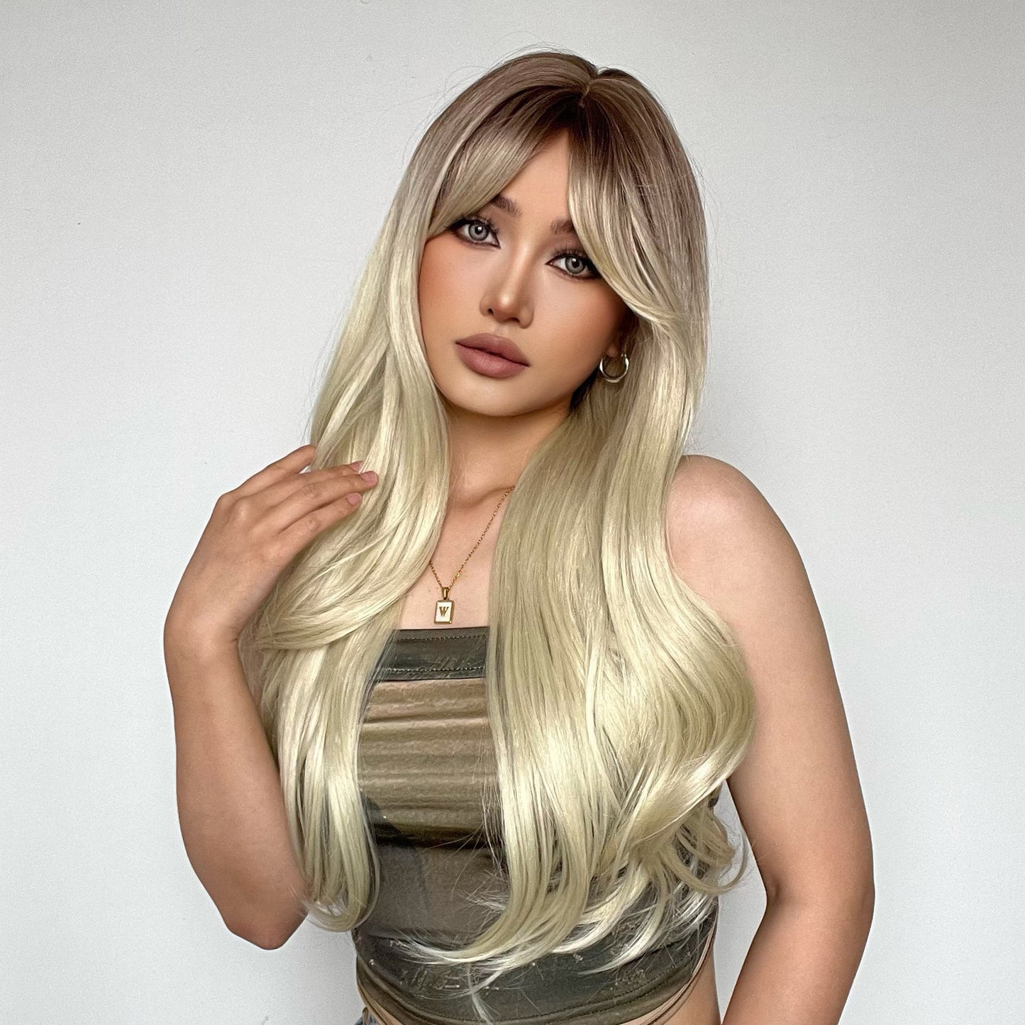 26 inches natural buckle at the end of hair fashion wig LC018