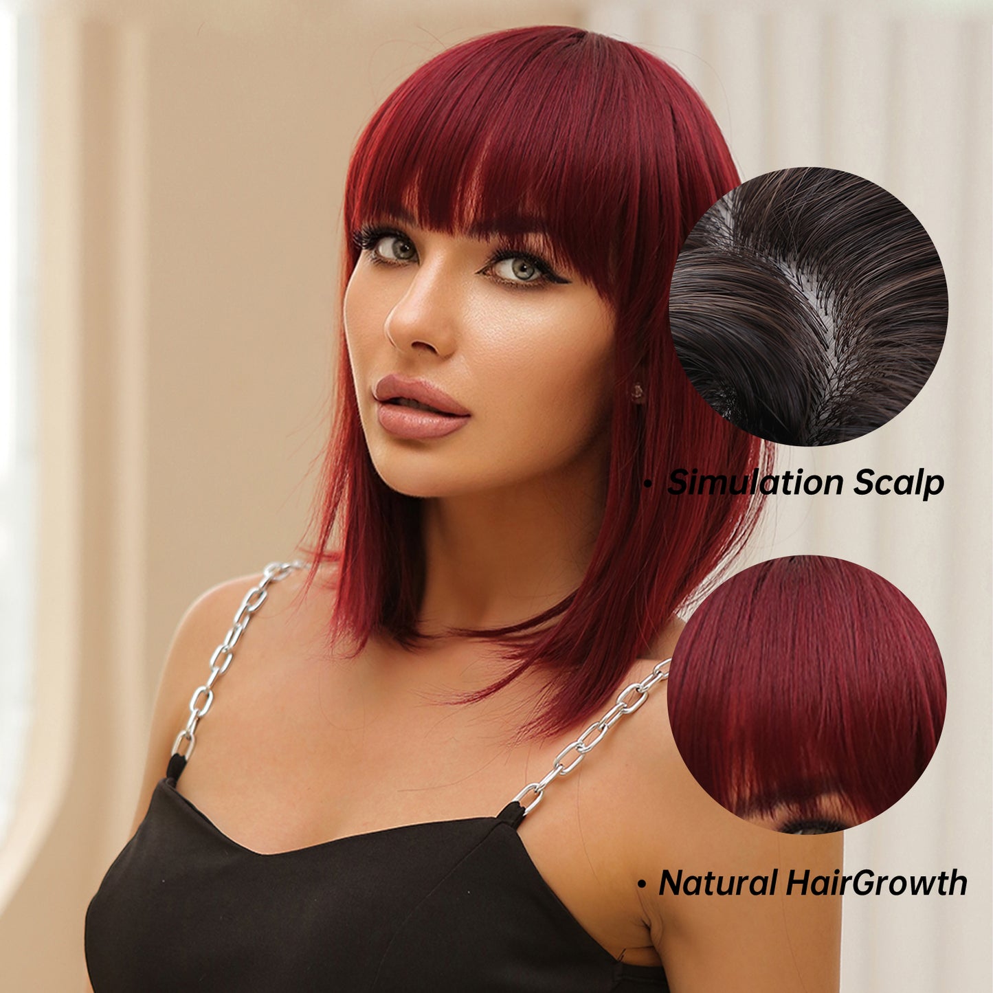 16 Inch Wine Red Bob with Bangs wigs for Women WL1035-1