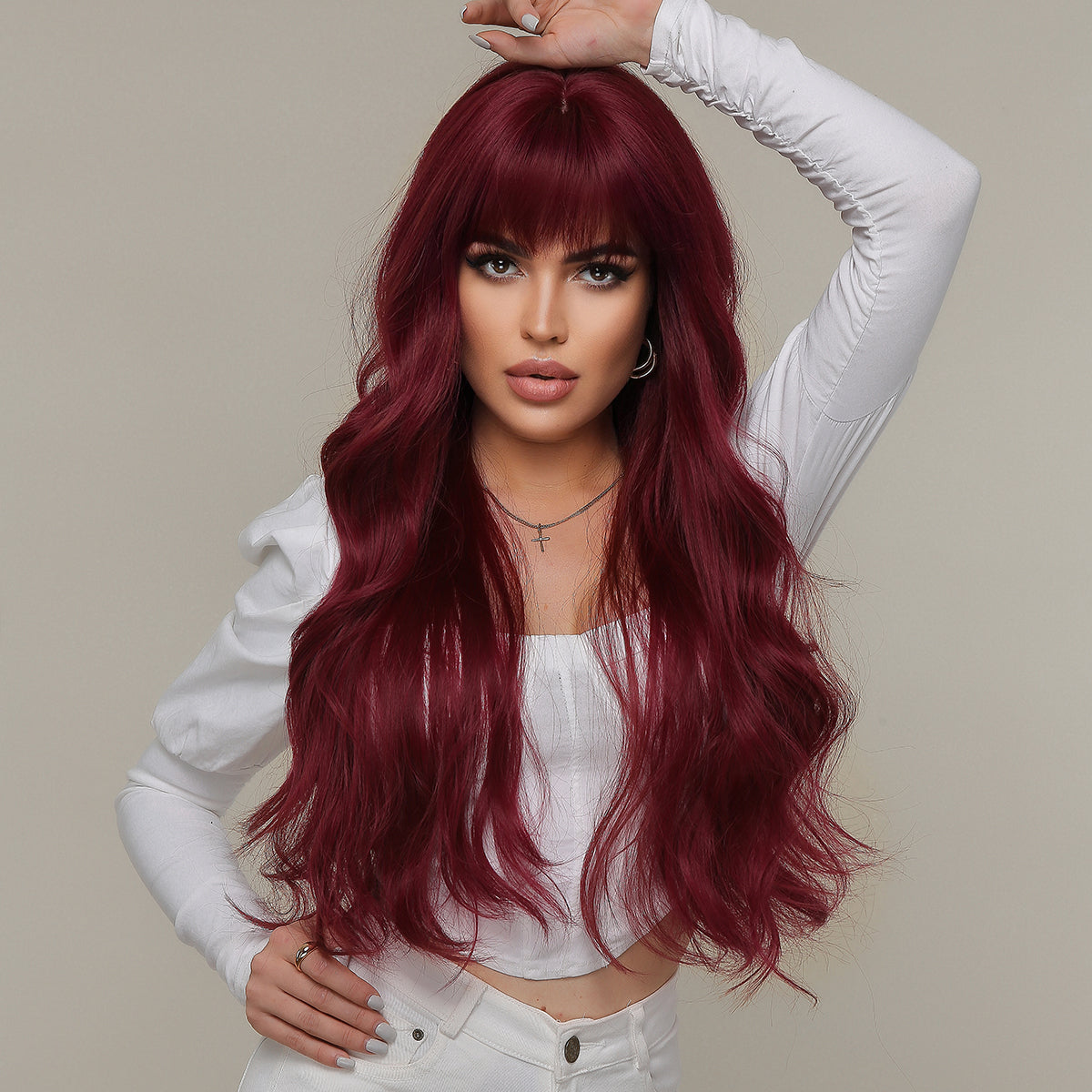 26inches wine red Long Burgundy curly wig LC2074-1