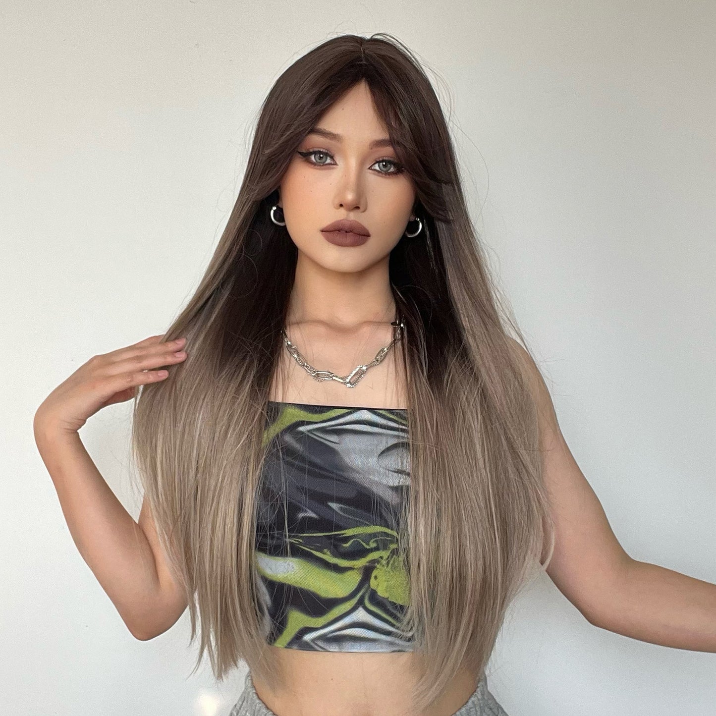 28inches long straight hair ombre grey women hair LC267