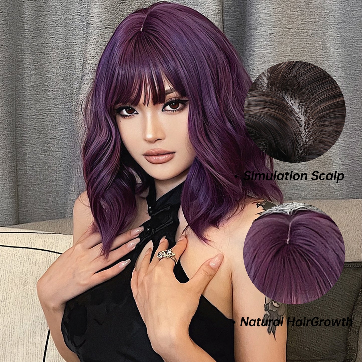 14 Inch Purple Short Wigs for Women WL1006-3