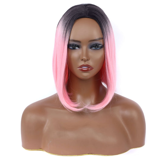12 inch T-Colorful BOB Wigs for Women-1B/Skyblue, 1B/27, 1B/613,1B/Pink, 1B/Purple