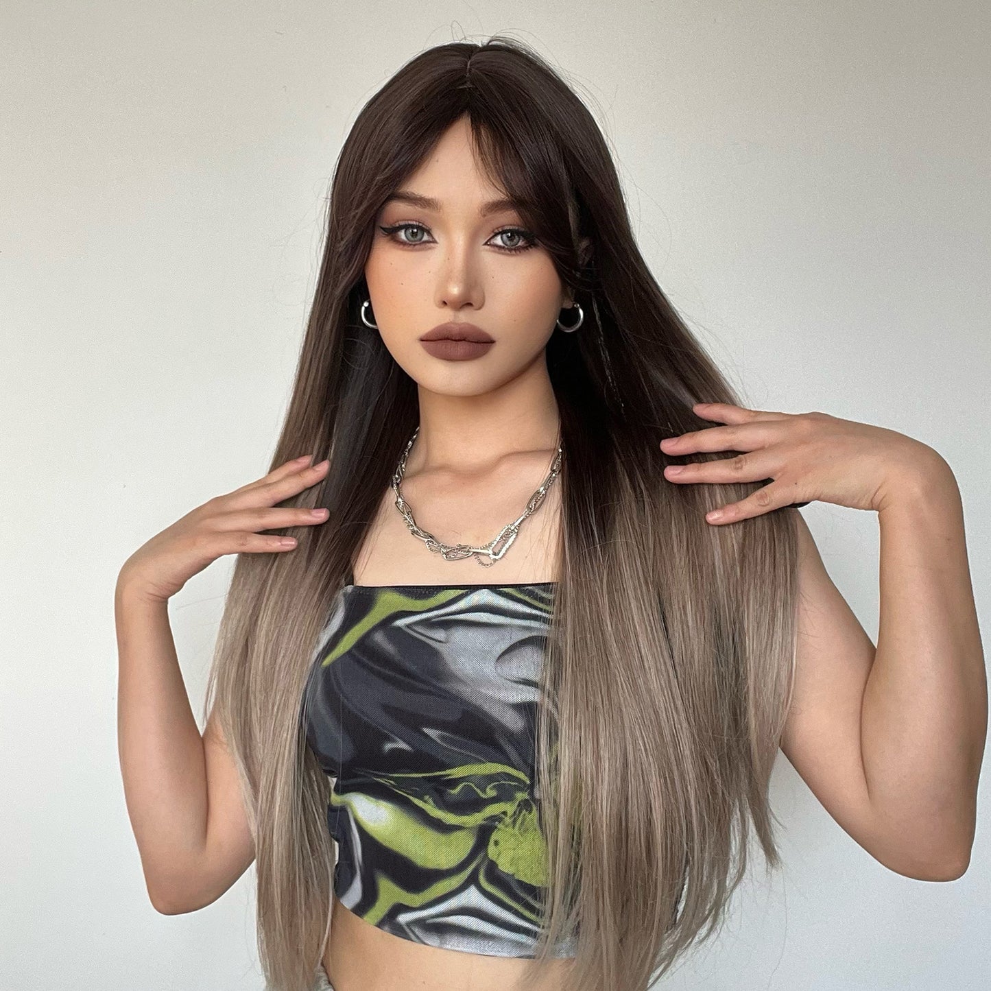 28inches long straight hair ombre grey women hair LC267