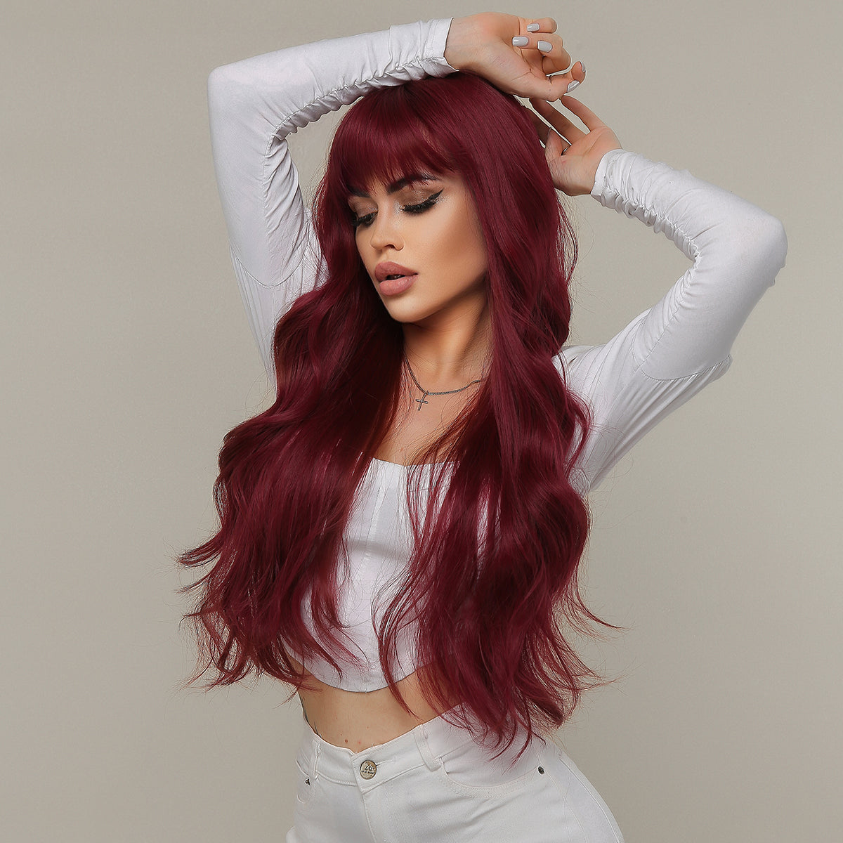 26inches wine red Long Burgundy curly wig LC2074-1