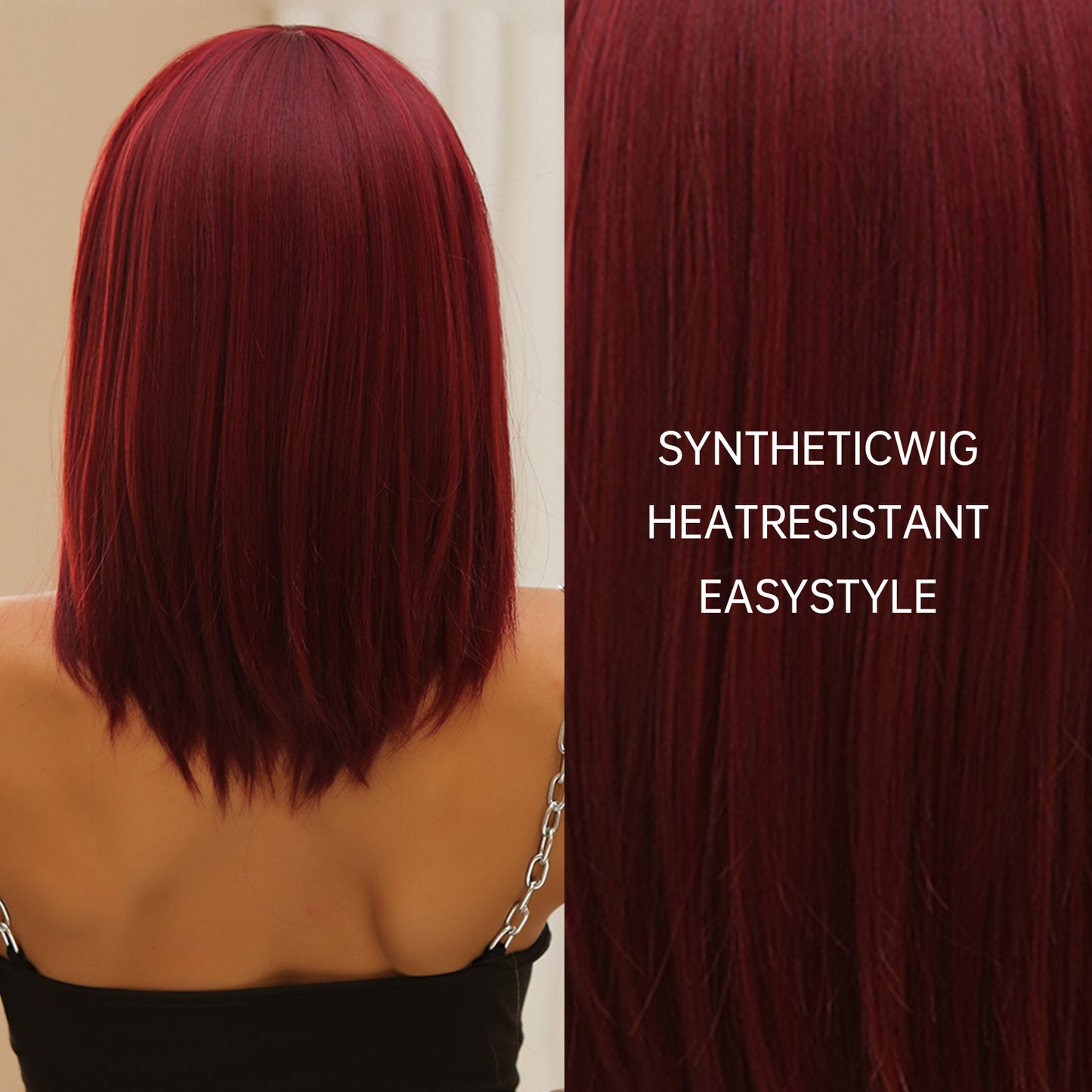16 Inch Wine Red Bob with Bangs wigs for Women WL1035-1