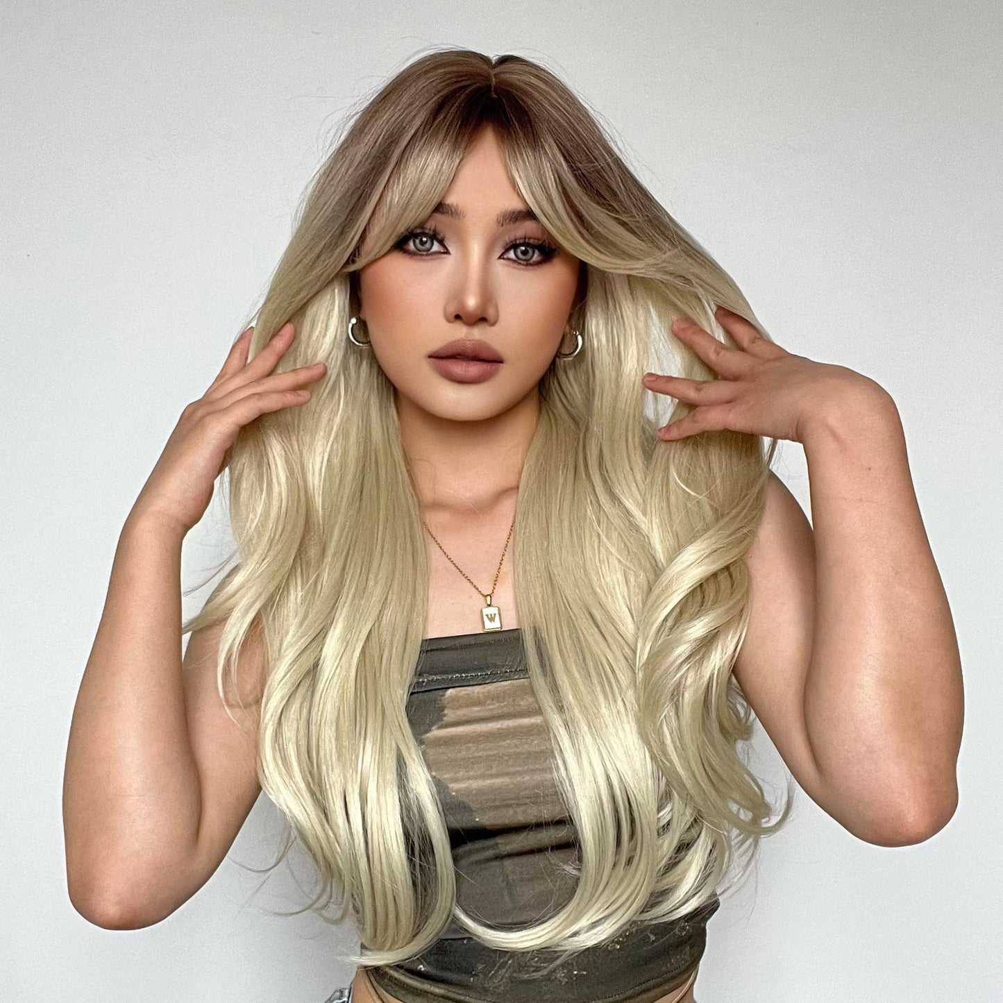 26 inches natural buckle at the end of hair fashion wig LC018