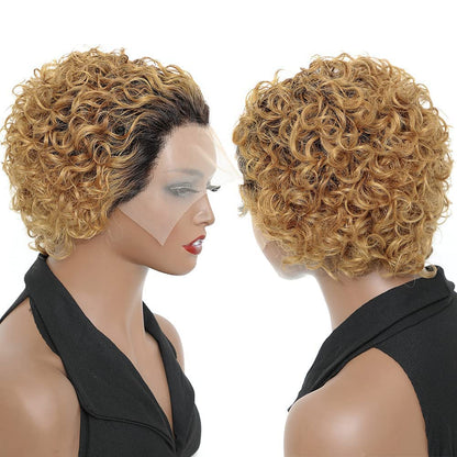 13 x1 pixie cut short curly lace frontal human hair wig