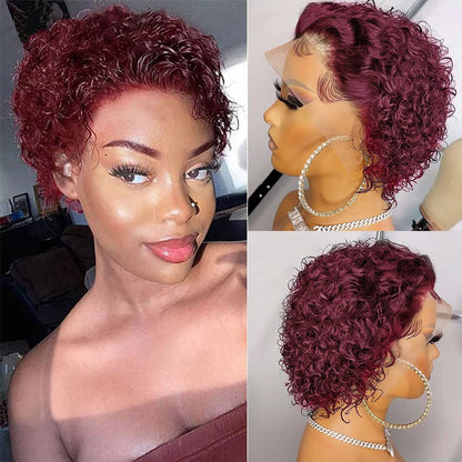 13 x1 pixie cut short curly lace frontal human hair wig