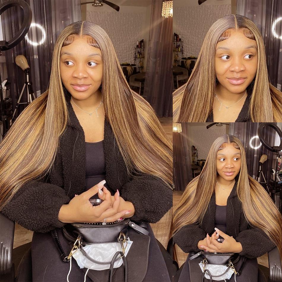 13x4 Highlight Straight & Bodywave Lace Frontal Human Hair Wig with 180% & 210% Density