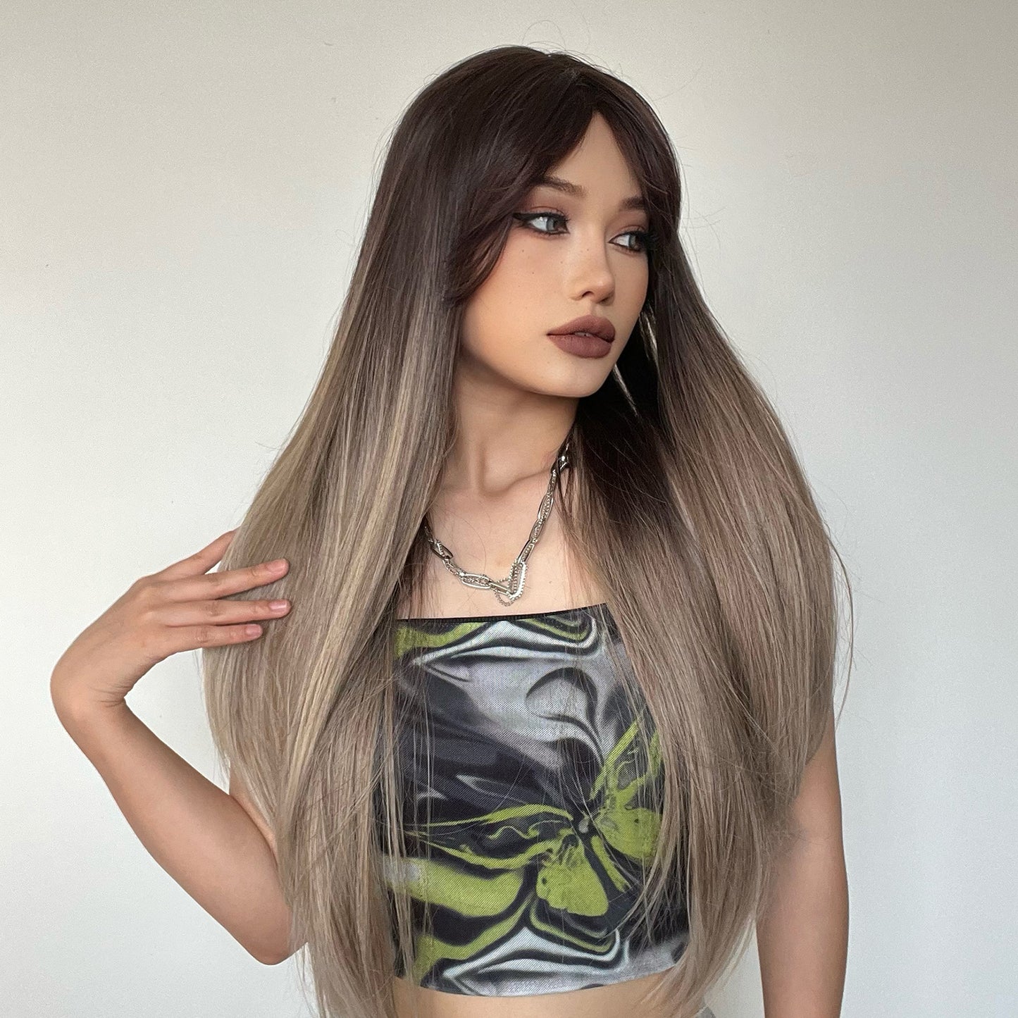 28inches long straight hair ombre grey women hair LC267