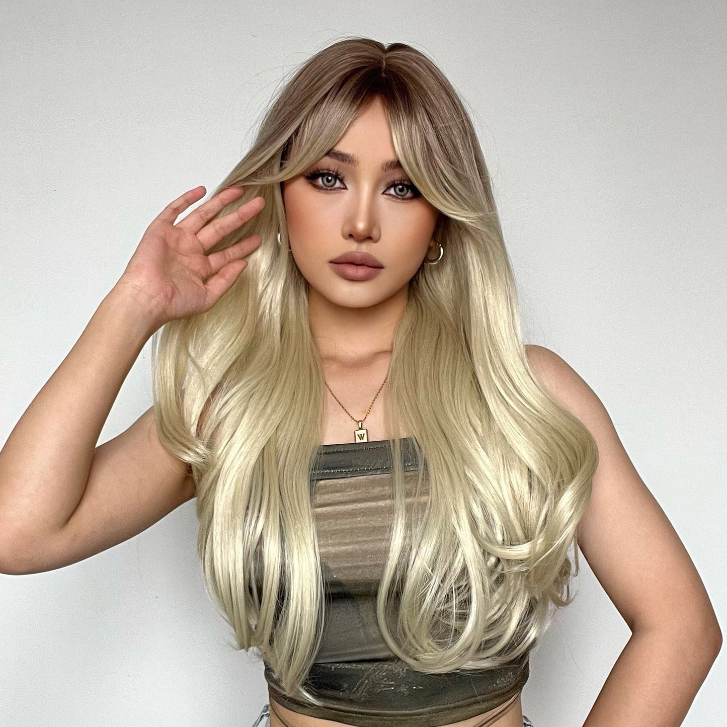 26 inches natural buckle at the end of hair fashion wig LC018