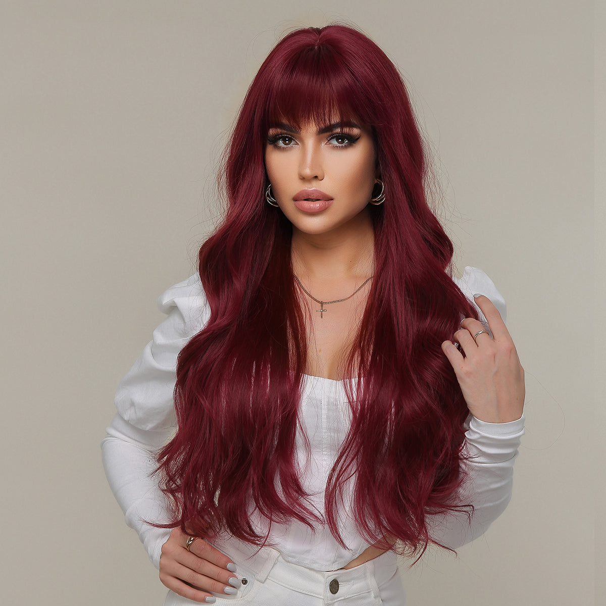 26inches wine red Long Burgundy curly wig LC2074-1