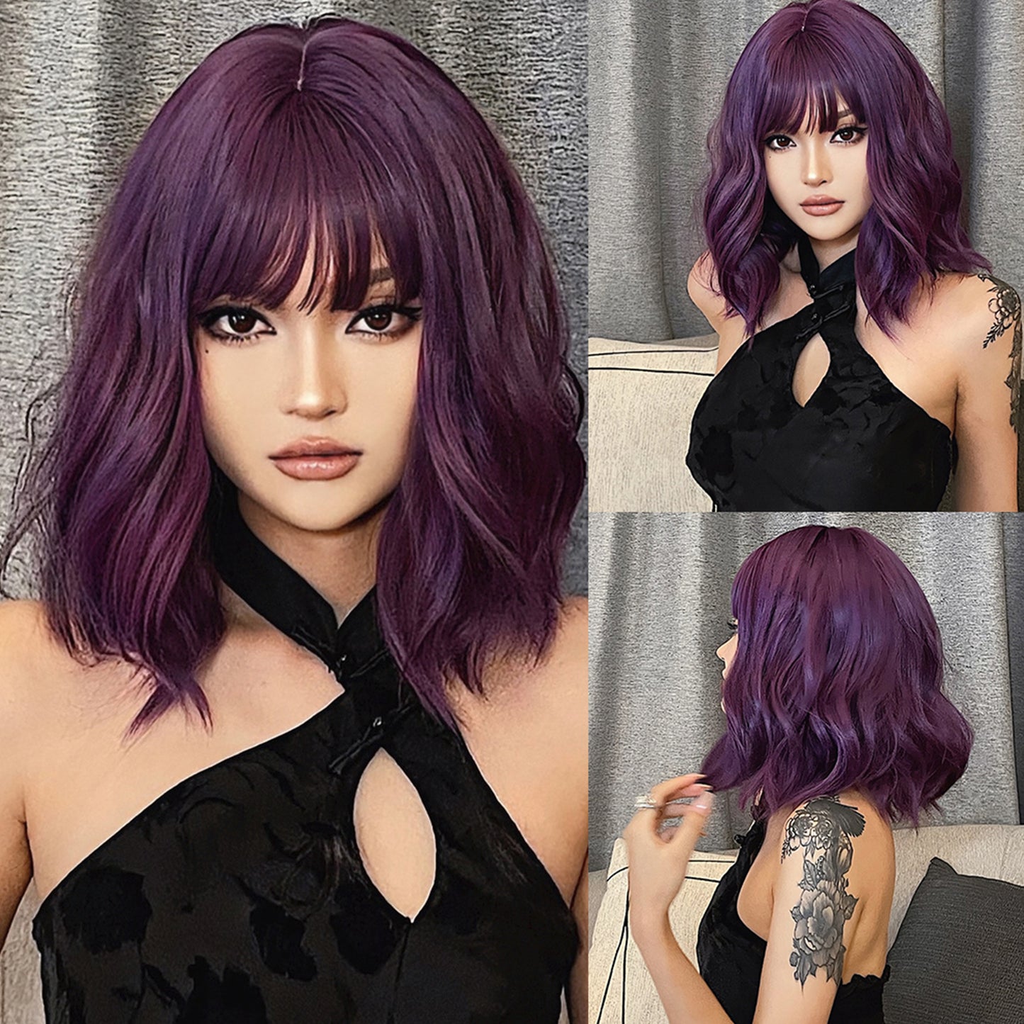 14 Inch Purple Short Wigs for Women WL1006-3