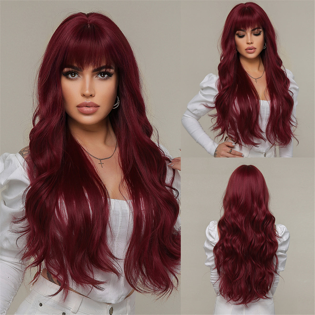26inches wine red Long Burgundy curly wig LC2074-1