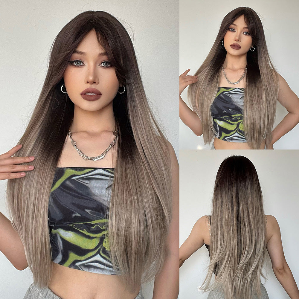 28inches long straight hair ombre grey women hair LC267