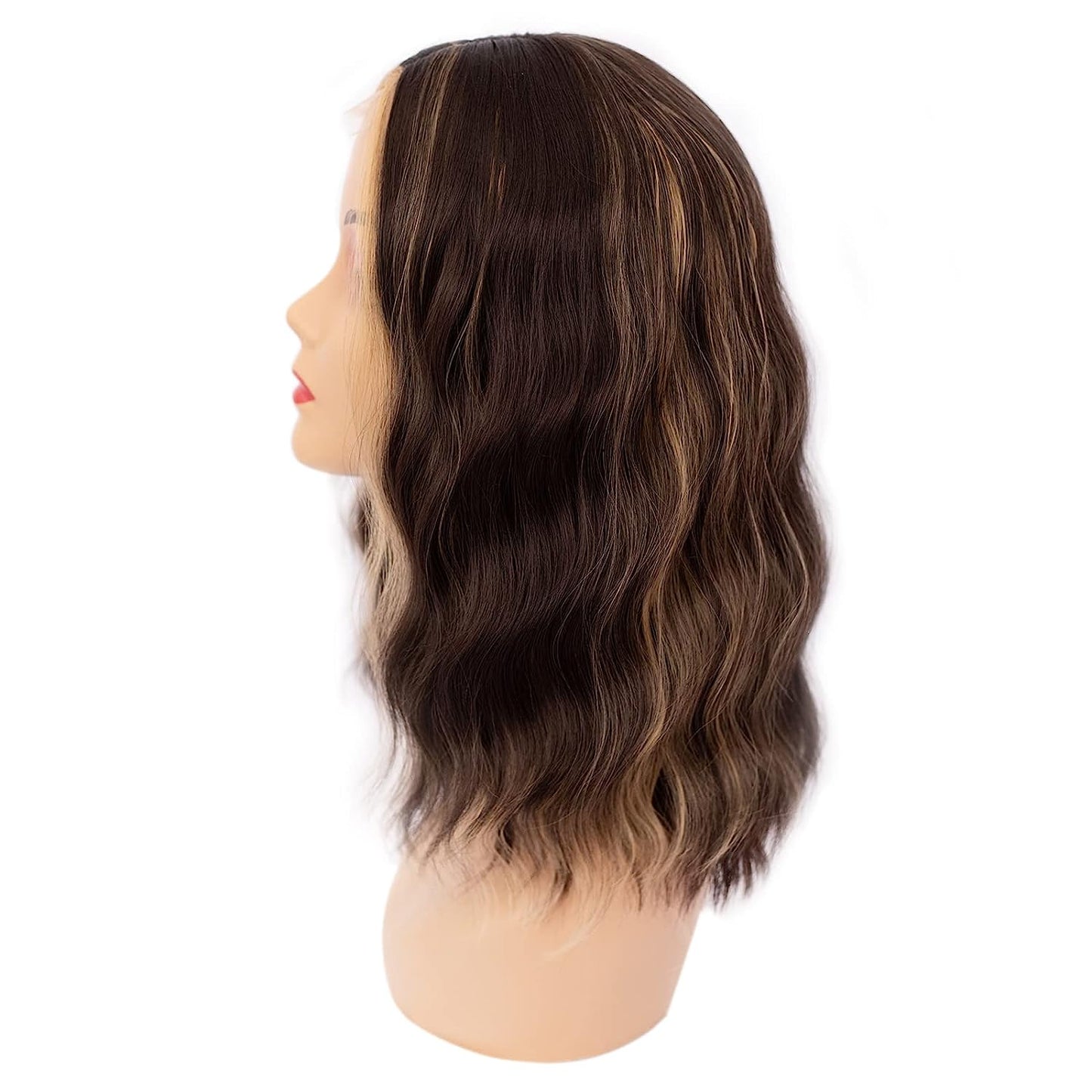 14 Inch Short Curly Brown Highlight Color Wigs