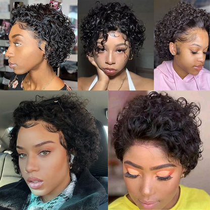 13 x1 pixie cut short curly lace frontal human hair wig