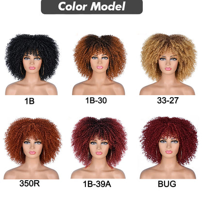 16 inches Synthetic Short Hair Afro Kinky Curly Wigs With Bangs