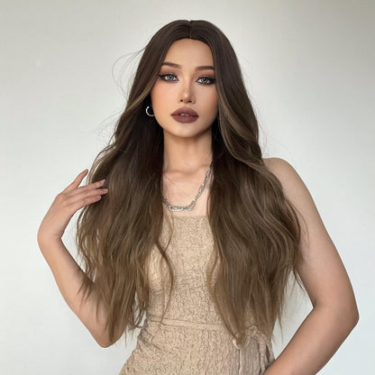 28 inches wave long hair ombre brown fashion wig LC179-1