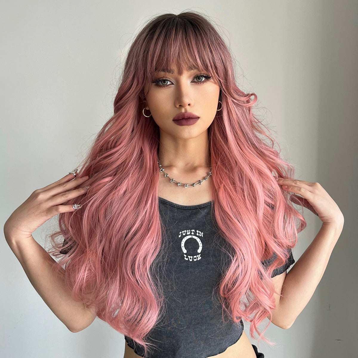 26inches ombre pink wave long hair  fashion wig LC6018