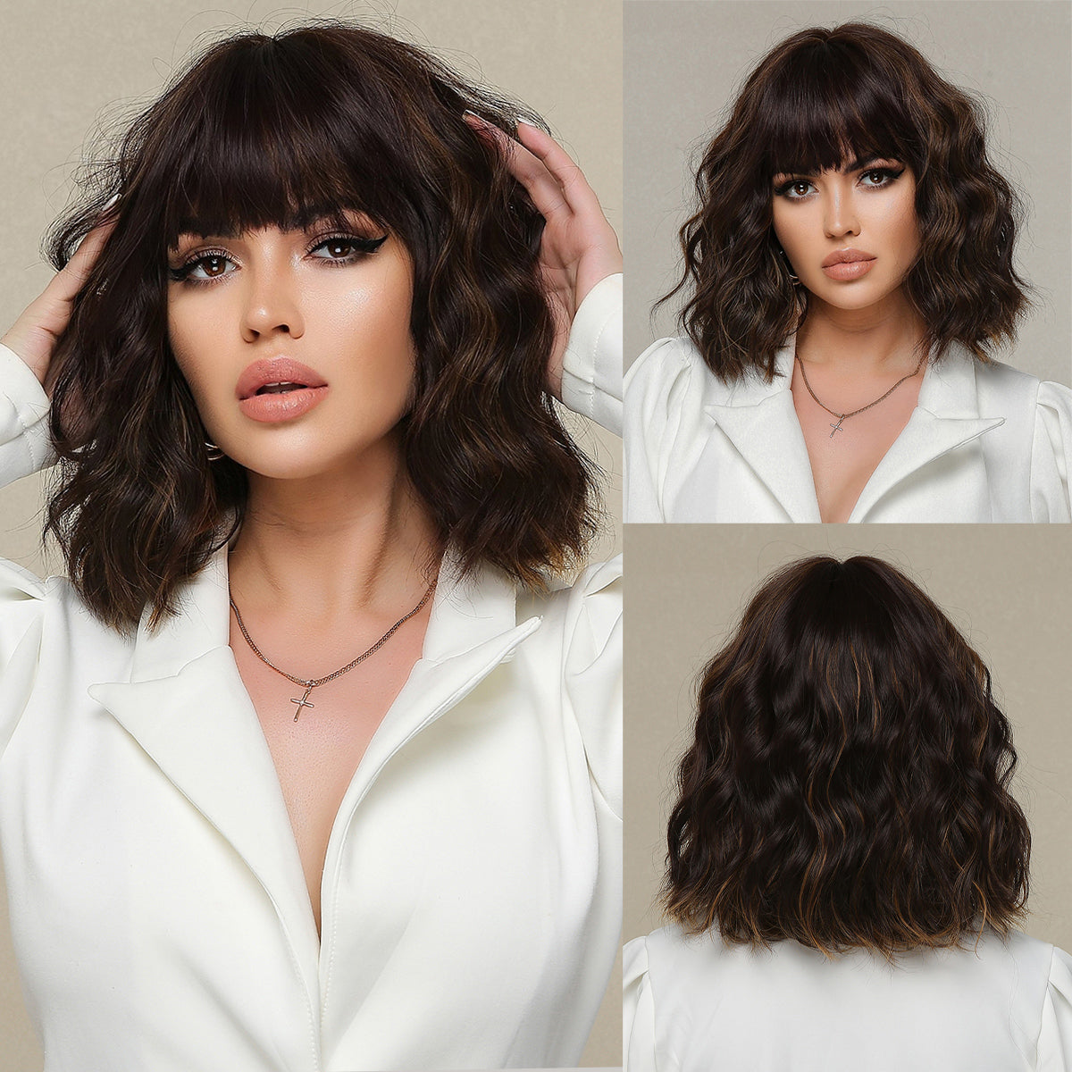 10inches wave short bob hair brown women wig LC8087