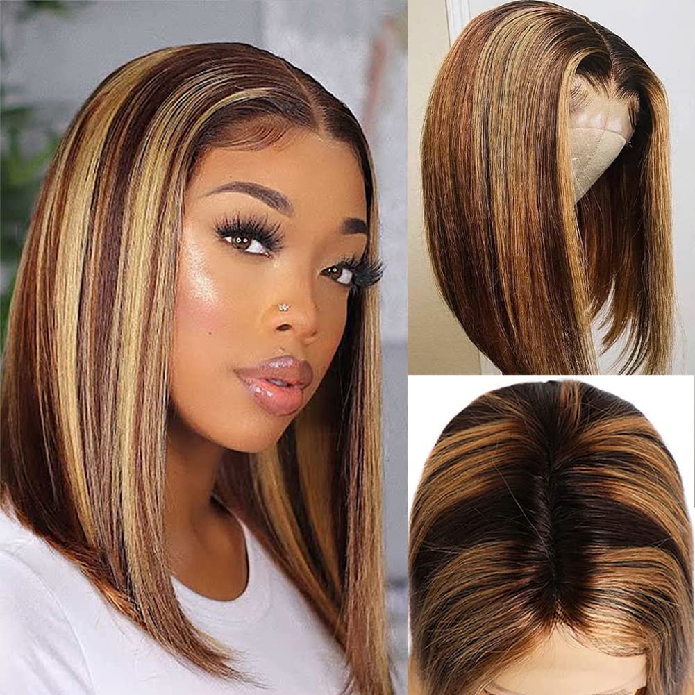 14 inches Green Highligt Short Synthetic Bob Wig