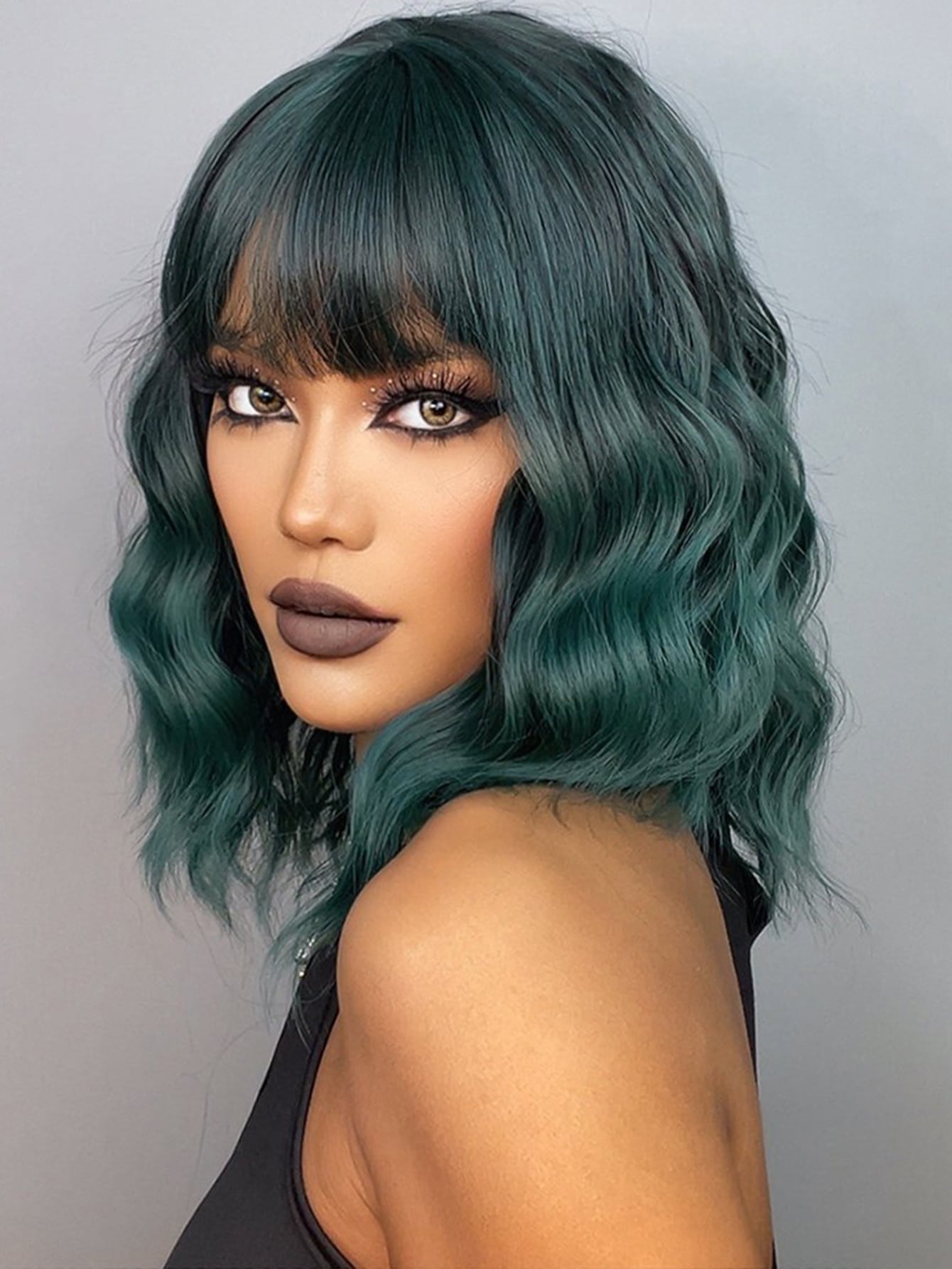 14 inches Short Bob Wavy Dark Blue Synthetic Wig