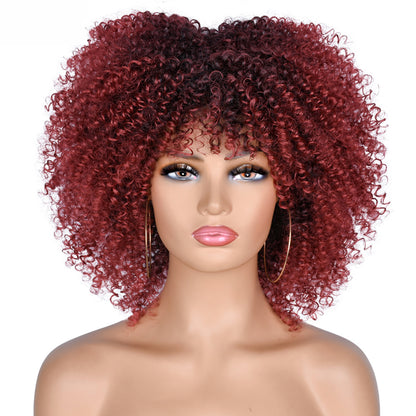 16 inches Synthetic Short Hair Afro Kinky Curly Wigs With Bangs