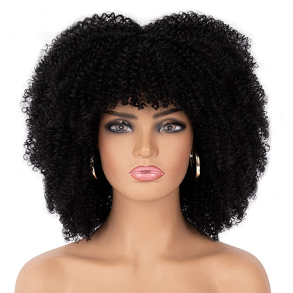 16 inches Synthetic Short Hair Afro Kinky Curly Wigs With Bangs