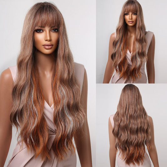 Delivery From US | 30 inch Long Brown Mixed Gray Wavy Wig for Women MA2059-1