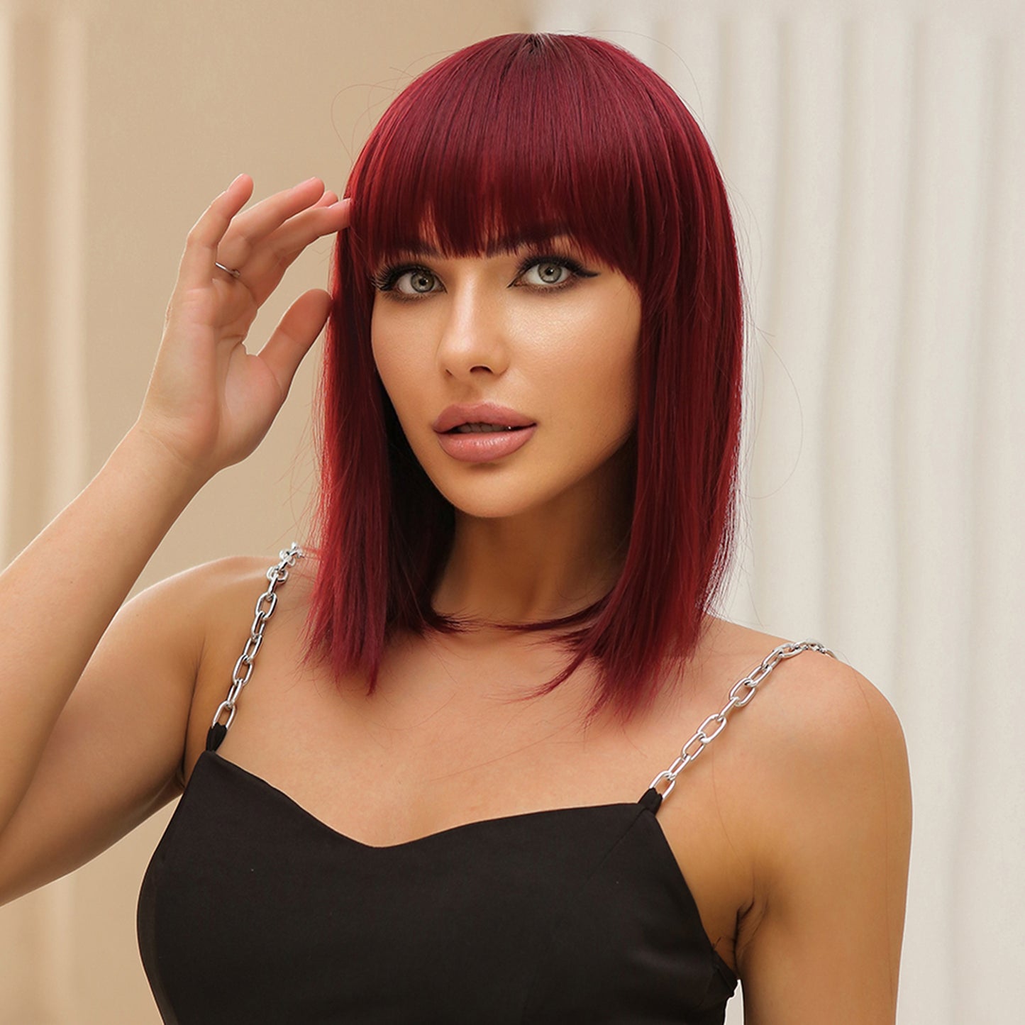 16 Inch Wine Red  Bob with Bangs wigs for Women WL1035-1