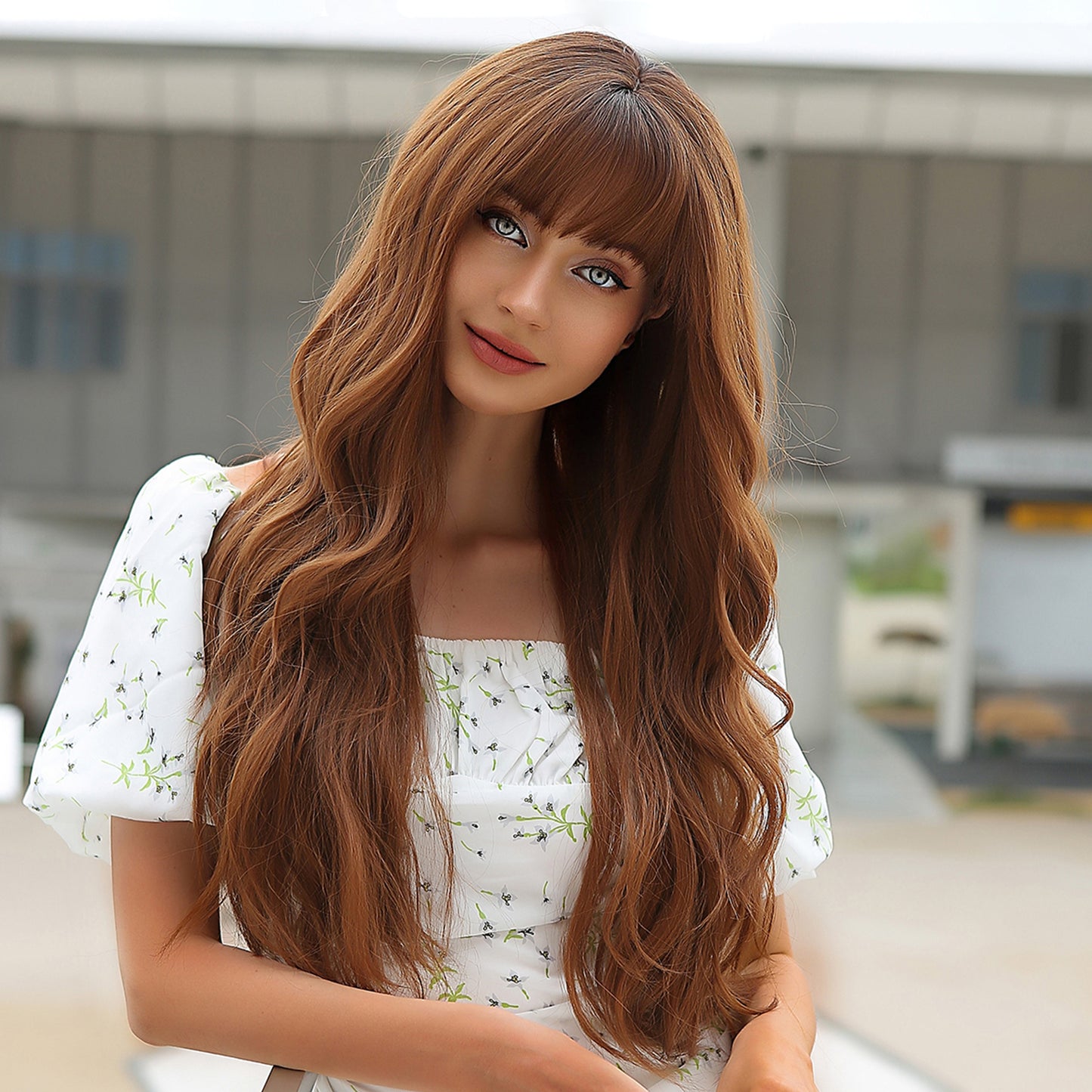 28 Inch Long Brown Wavy Wigs With Bangs for Women WL1068-1